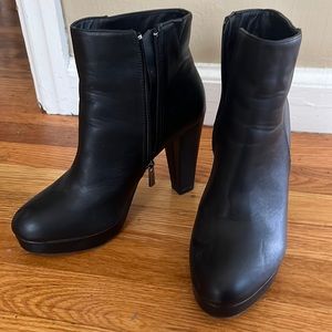 Bamboo heel booties. Zip up. Black. Size 9. Tall heel.